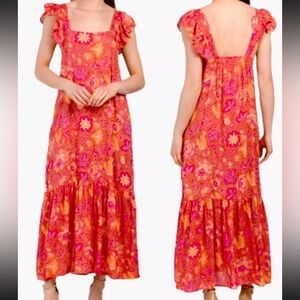 House of Harlow 1960 Floral Tiered Sleeveless Maxi Dress with Pockets Size L